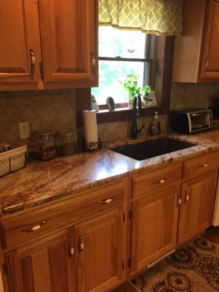 4x4 Noce Backsplash and Blanco Sink and Faucet
